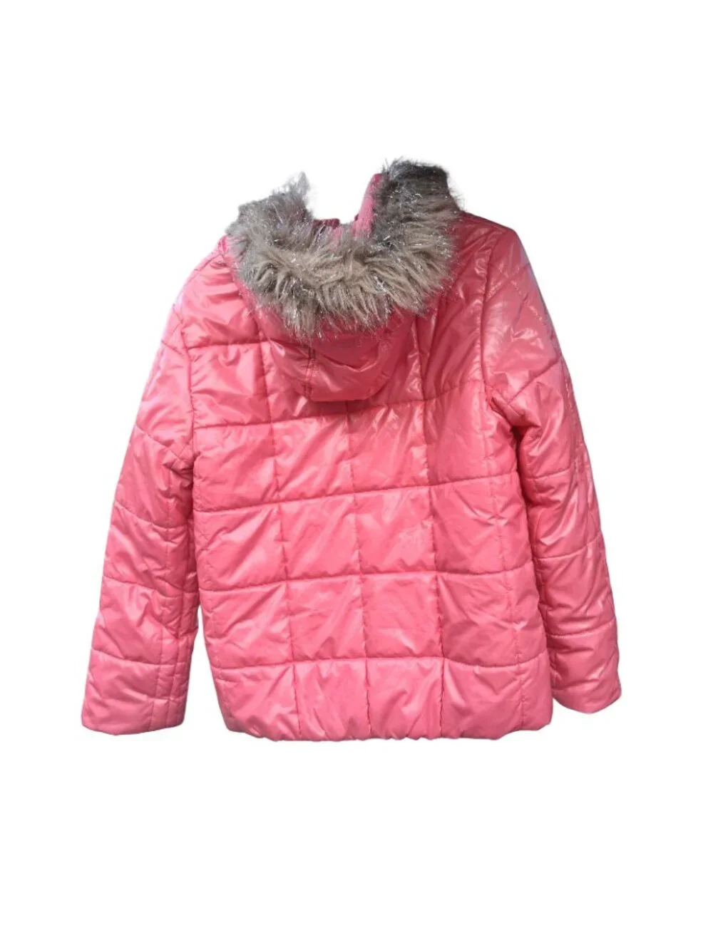 Tommy Hilfiger Puffer Jacket Girls Size 16 Faux Fur Hoodie Hood Coat Pink